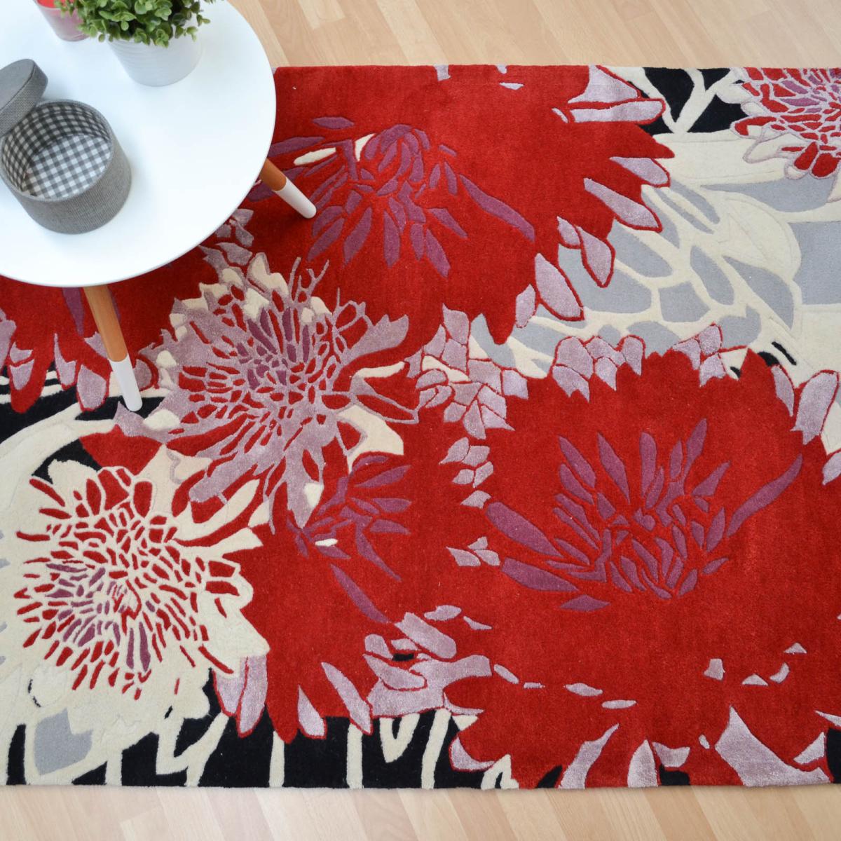 Floral Bloom Modern Abstract Pattern Red Black and White Rugs 170x240cm – image 1