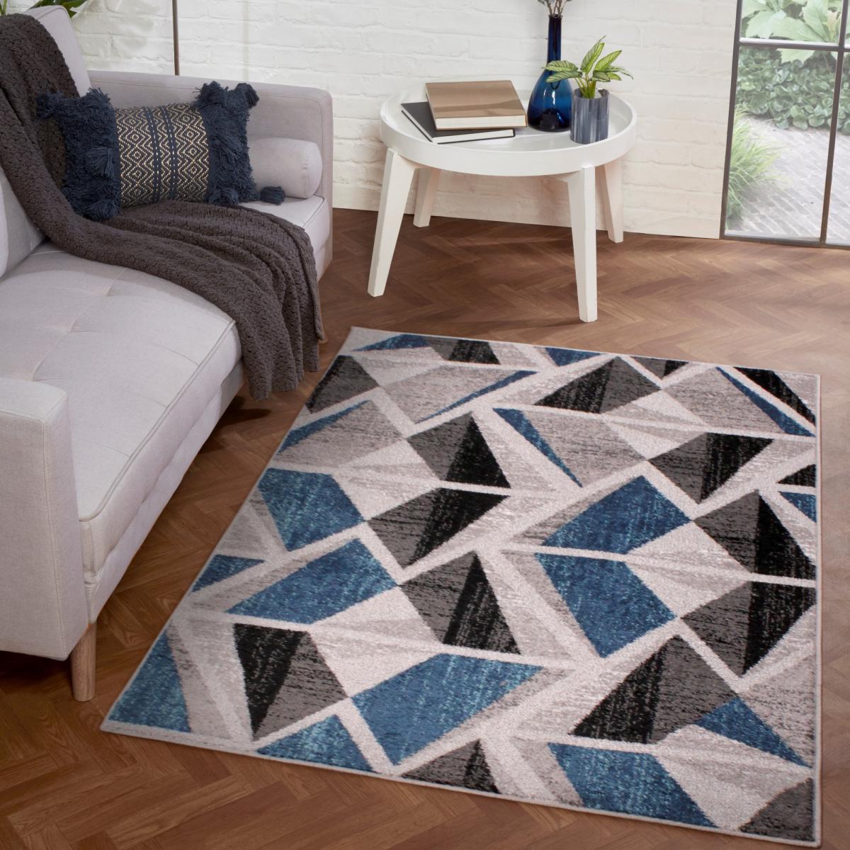Spirit Abstract Geometric Rugs in Navy Blue – image 1