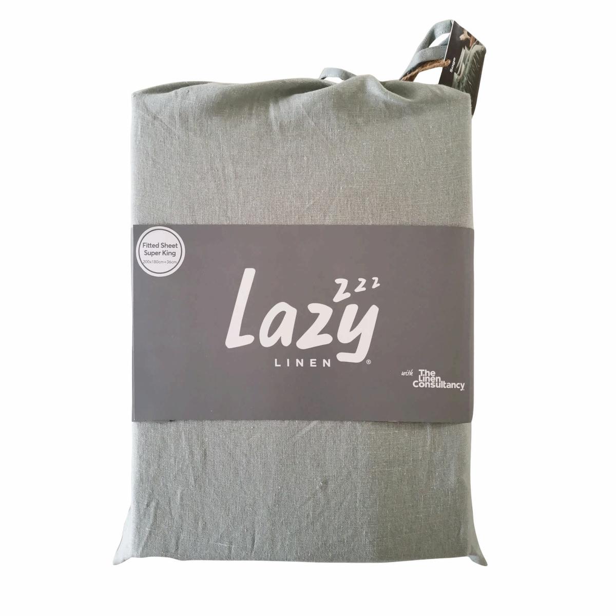 Lazy Linen Plain Fitted Bed Sheet in Sage Green 135x200cm – image 2
