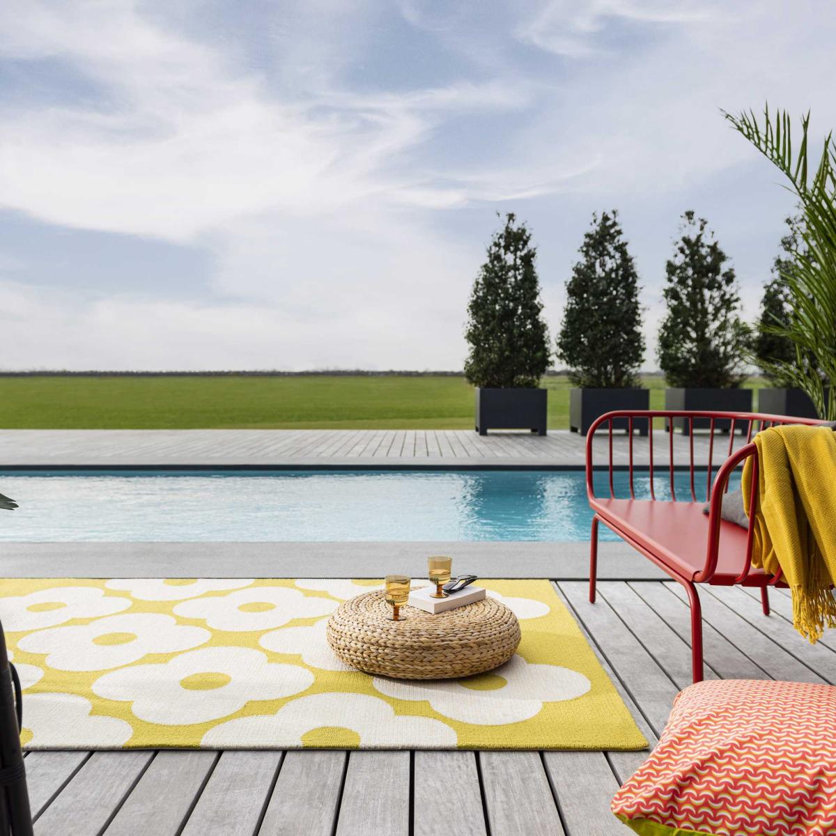Spot Flower Floral Indoor Outdoor Rugs 460806 Dandelion Yellow by Orla Kiely 200x280cm – image 1