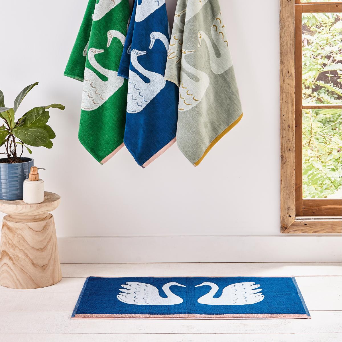 Swim Swam Swan Bath Mat by Scion in Denim Blue90x50cm – image 1