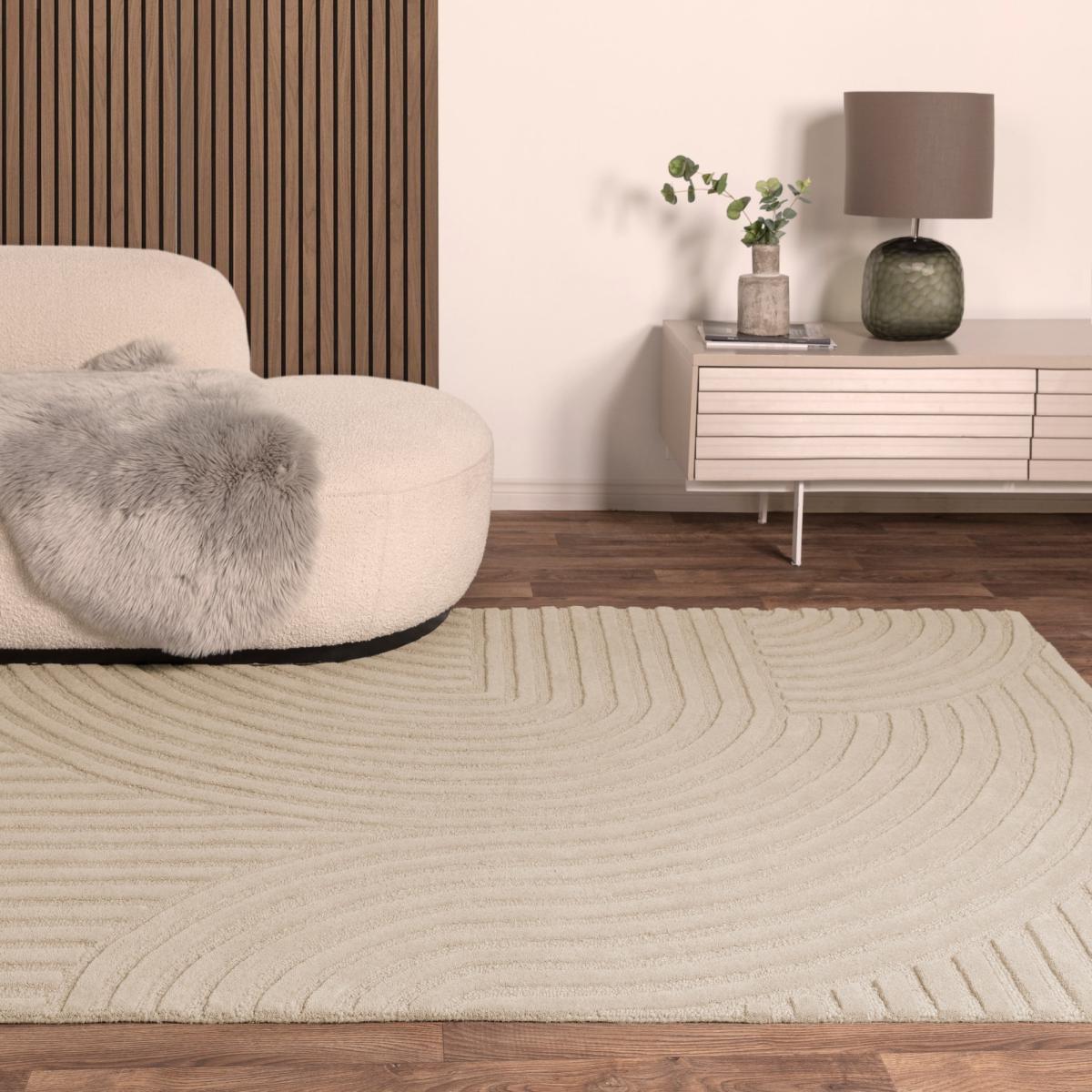 Hague Geometric Textured Wool Rugs in Sand Beige120x170cm – image 2