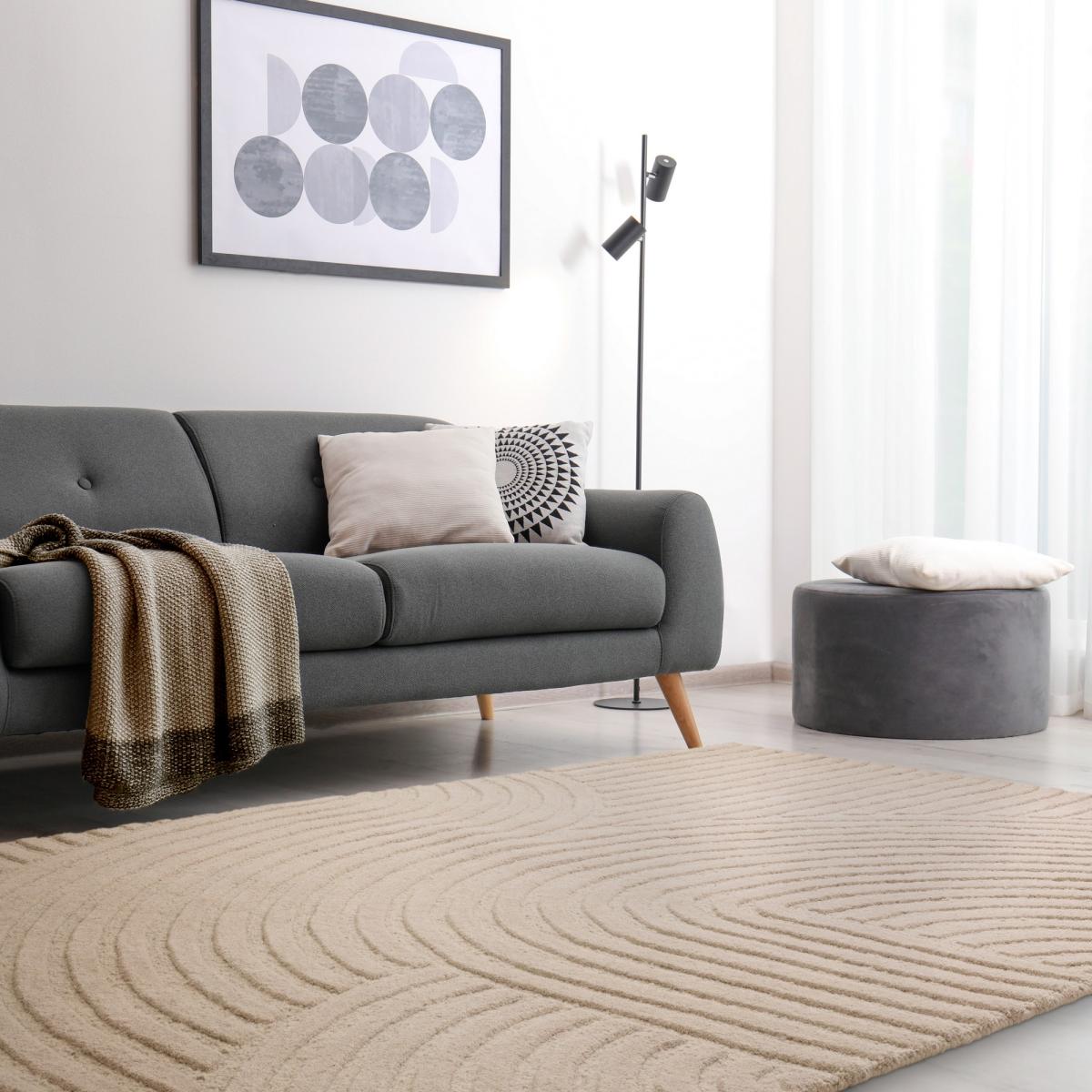 Hague Geometric Textured Wool Rugs in Sand Beige120x170cm – image 1