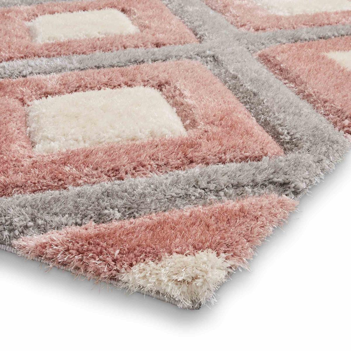 Olympia GR224 Modern Geometric Shaggy Rugs in Grey Pink160x220cm – image 4
