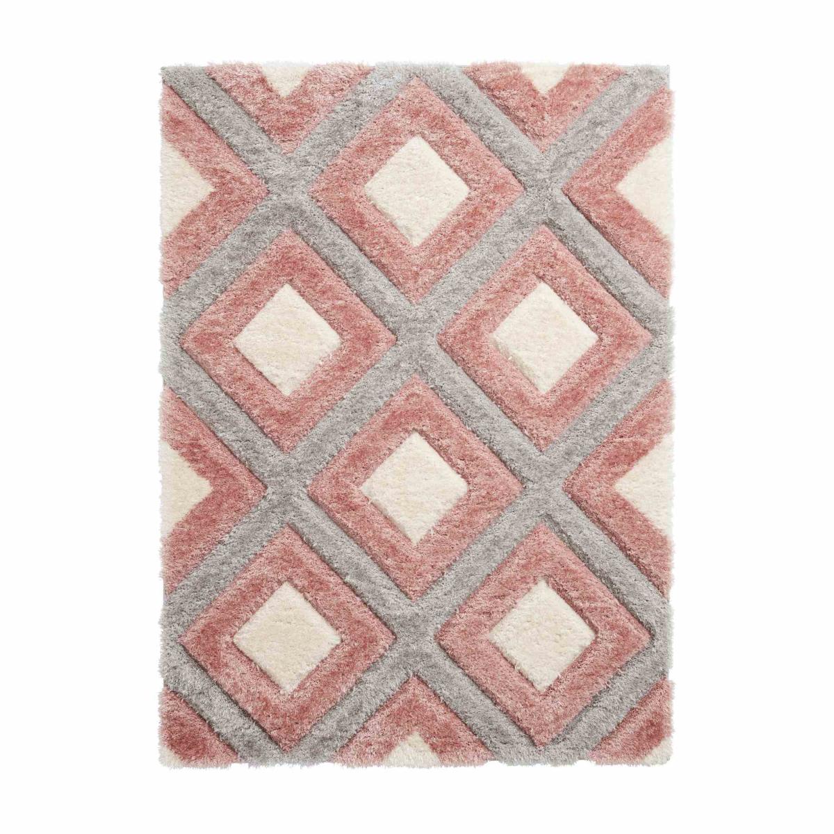 Olympia GR224 Modern Geometric Shaggy Rugs in Grey Pink160x220cm – image 5