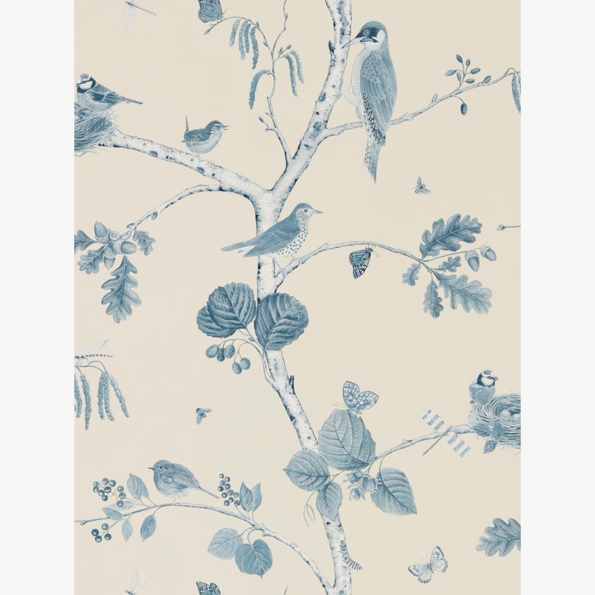 Woodland Chorus Wallpaper 215705 by Sanderson in Indigo Blue Roll