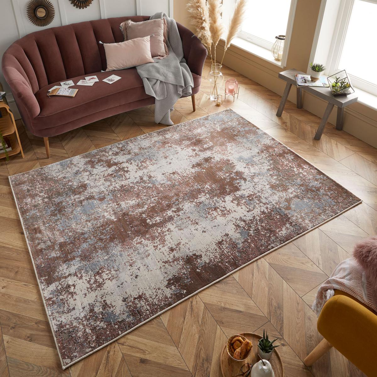 Astro Abstract Distressed Woven Rugs in Pink Grey Cream 5090 – image 1