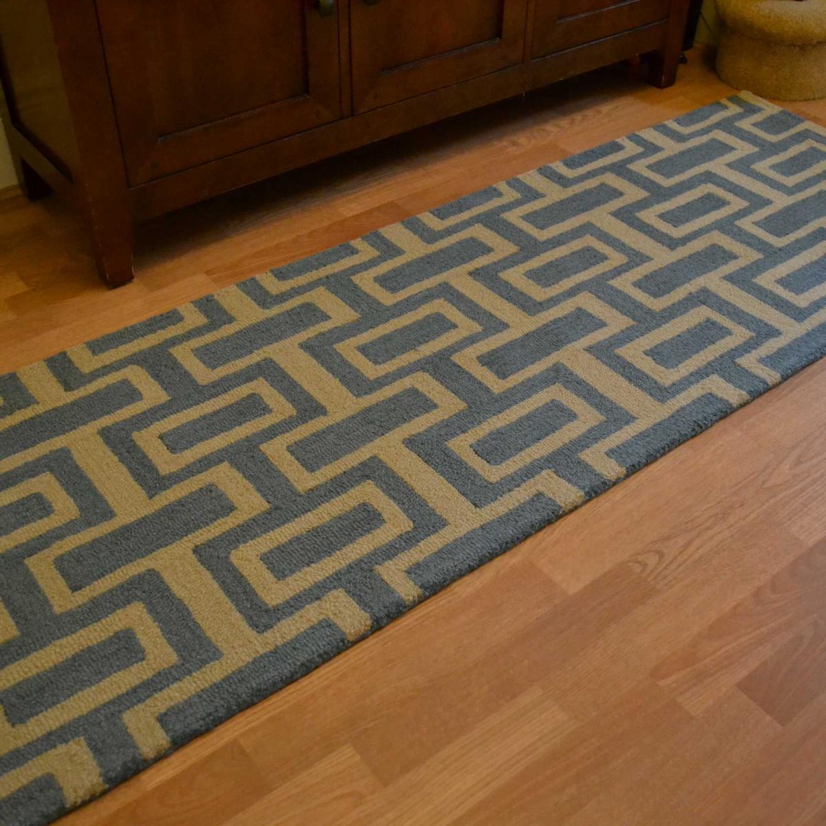 Intaglio Geometric Wool Runner Rugs 37201 Blue by Wedgwood 67x230cm – image 3