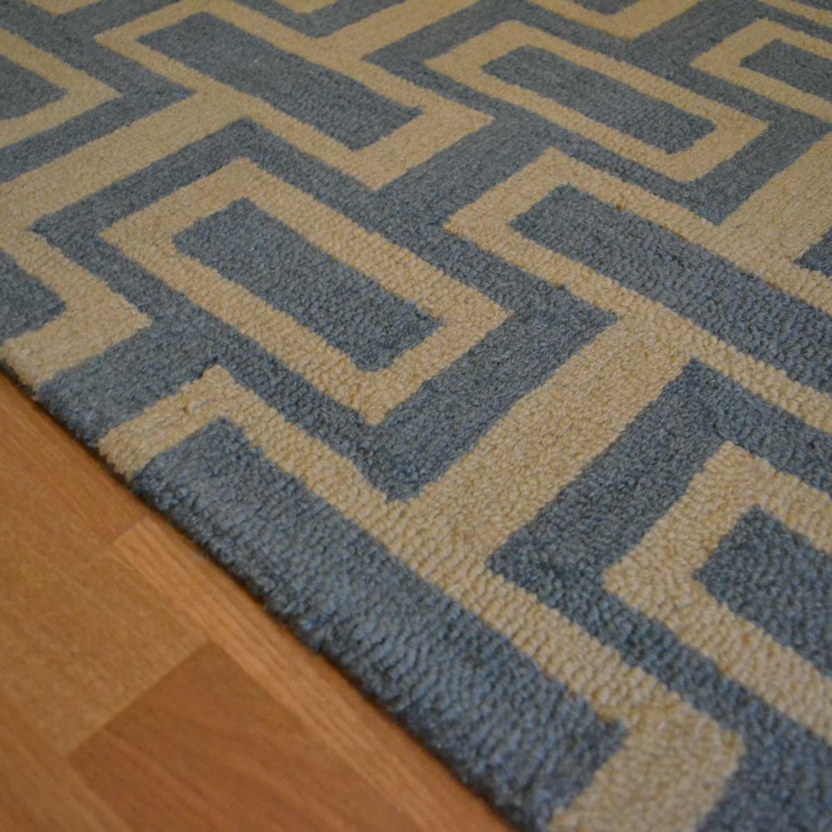 Intaglio Geometric Wool Runner Rugs 37201 Blue by Wedgwood 67x230cm – image 4