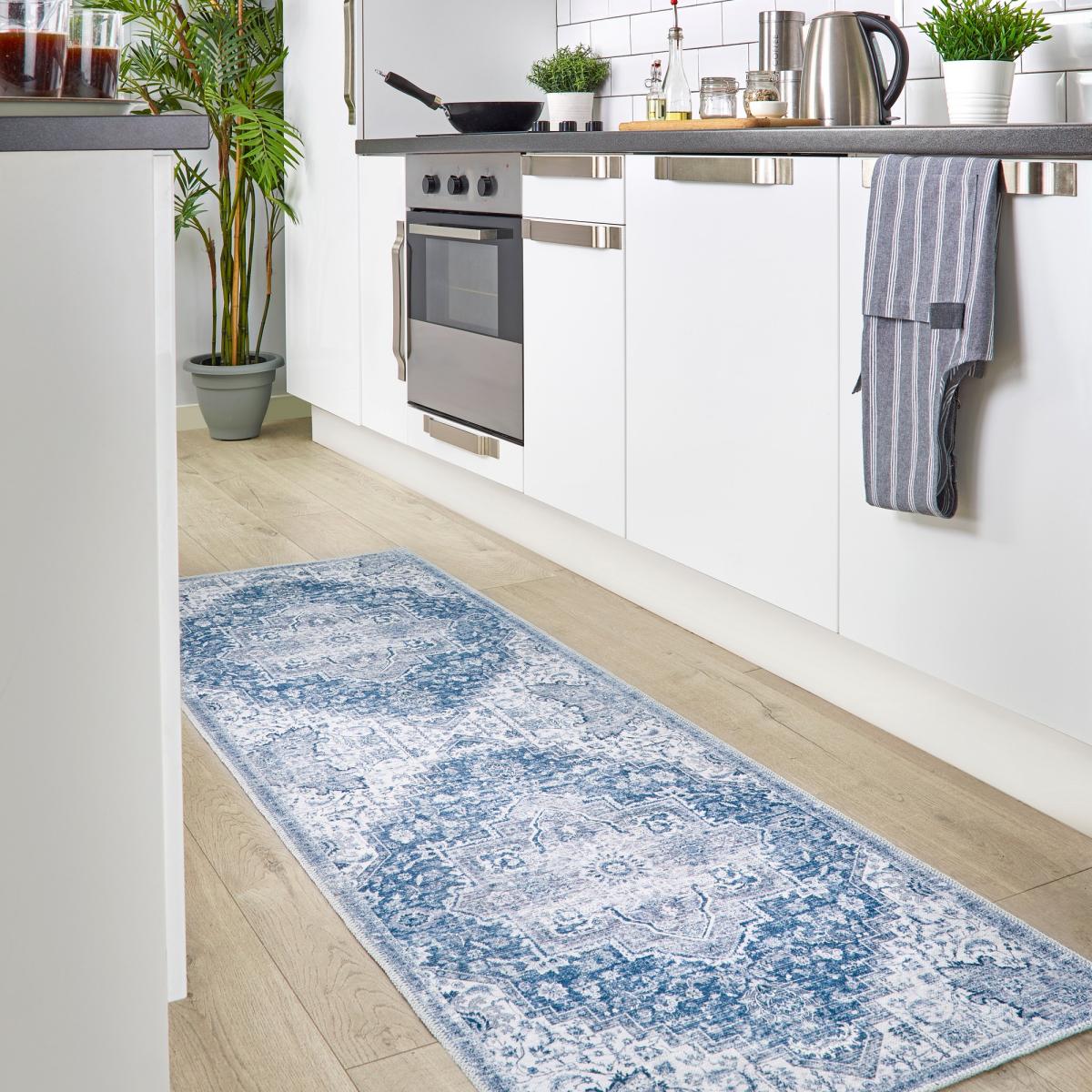 Origins Washable Garda Traditional Runner Rug in Blue 67x200cm – image 1