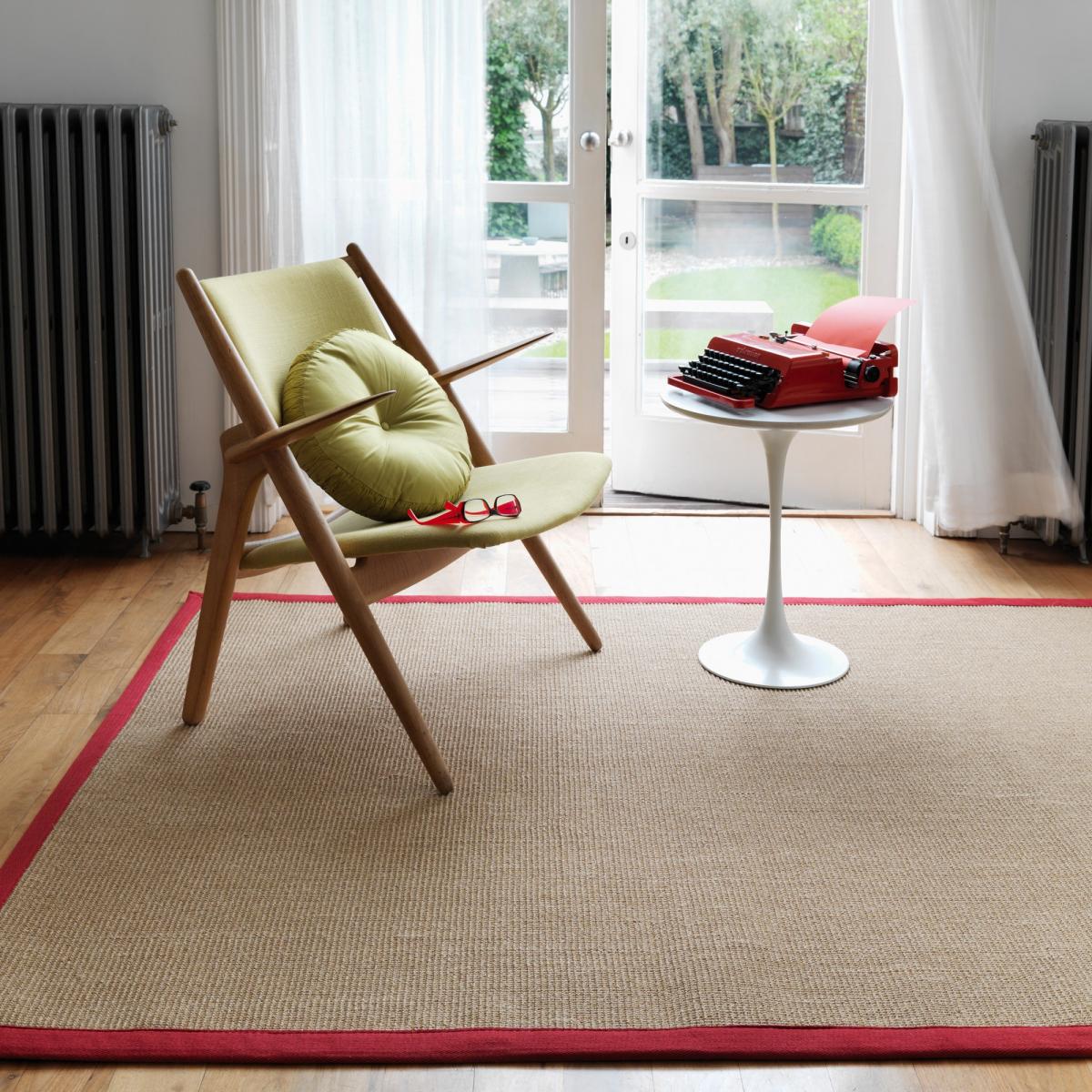 Sisal Rugs in Linen with Red Border 200x300cm – image 1