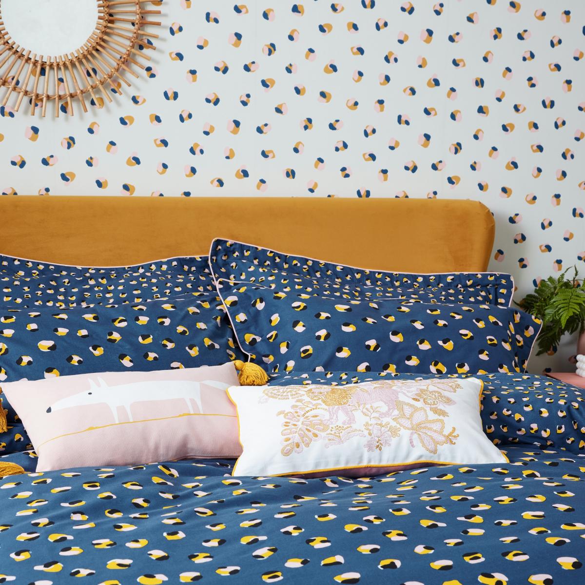 Leopard Dot Bedding Duvet Cover and Pillowcase by Scion in Denim & Milkshake 220x230cm – image 2