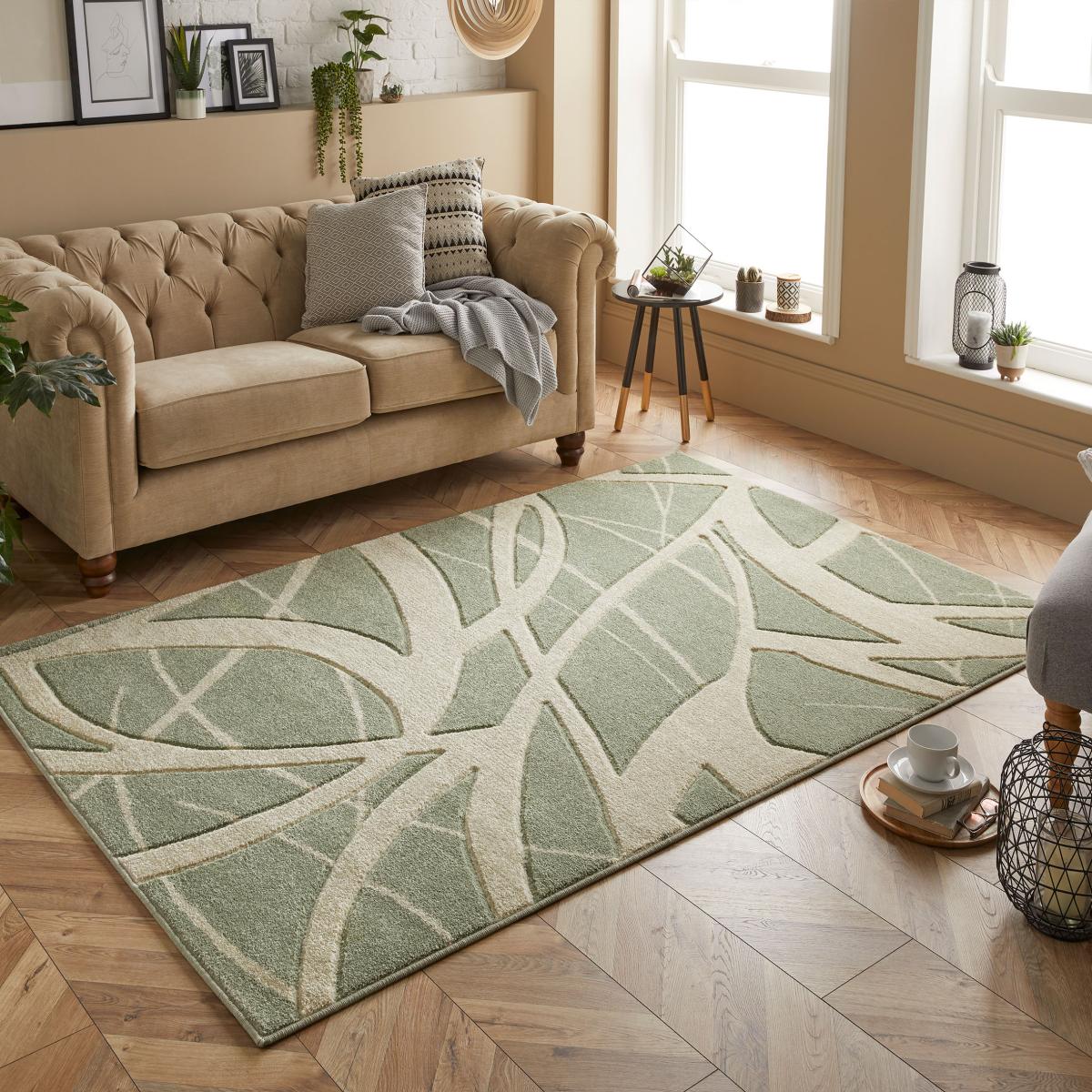 Portland 57 G Abstract Carved Rugs in Green Cream – image 1
