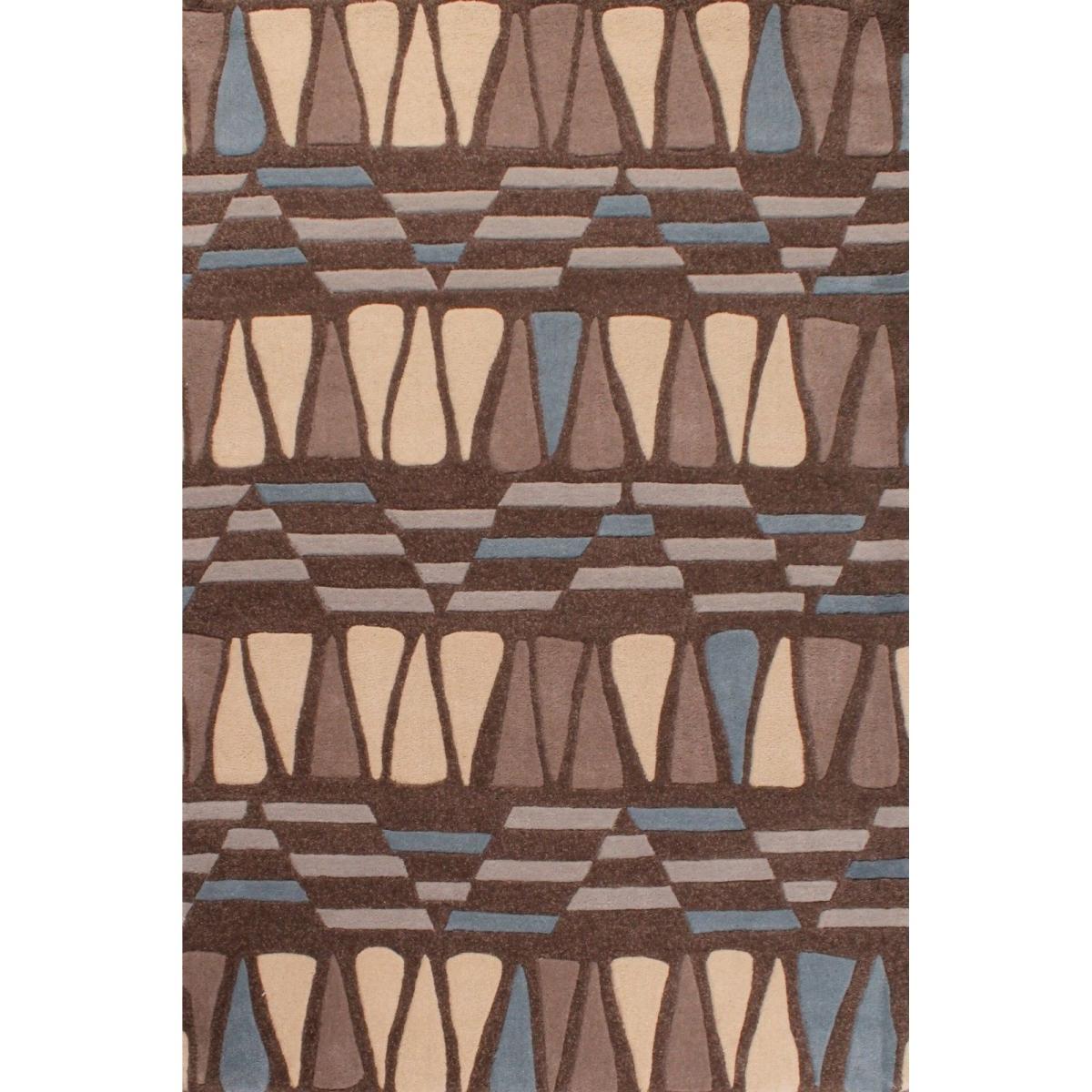 Fusion Midori Geometric Wool Rugs in Brown & Blue 120x180cm – image 2
