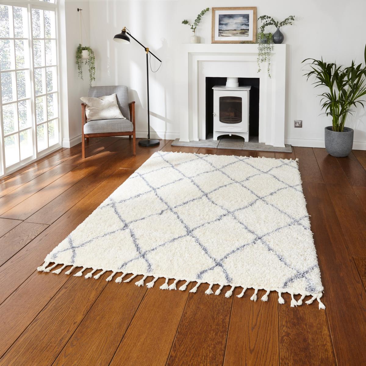 Boho Moroccan 1819 Shaggy Rugs in Ivory Grey – image 2
