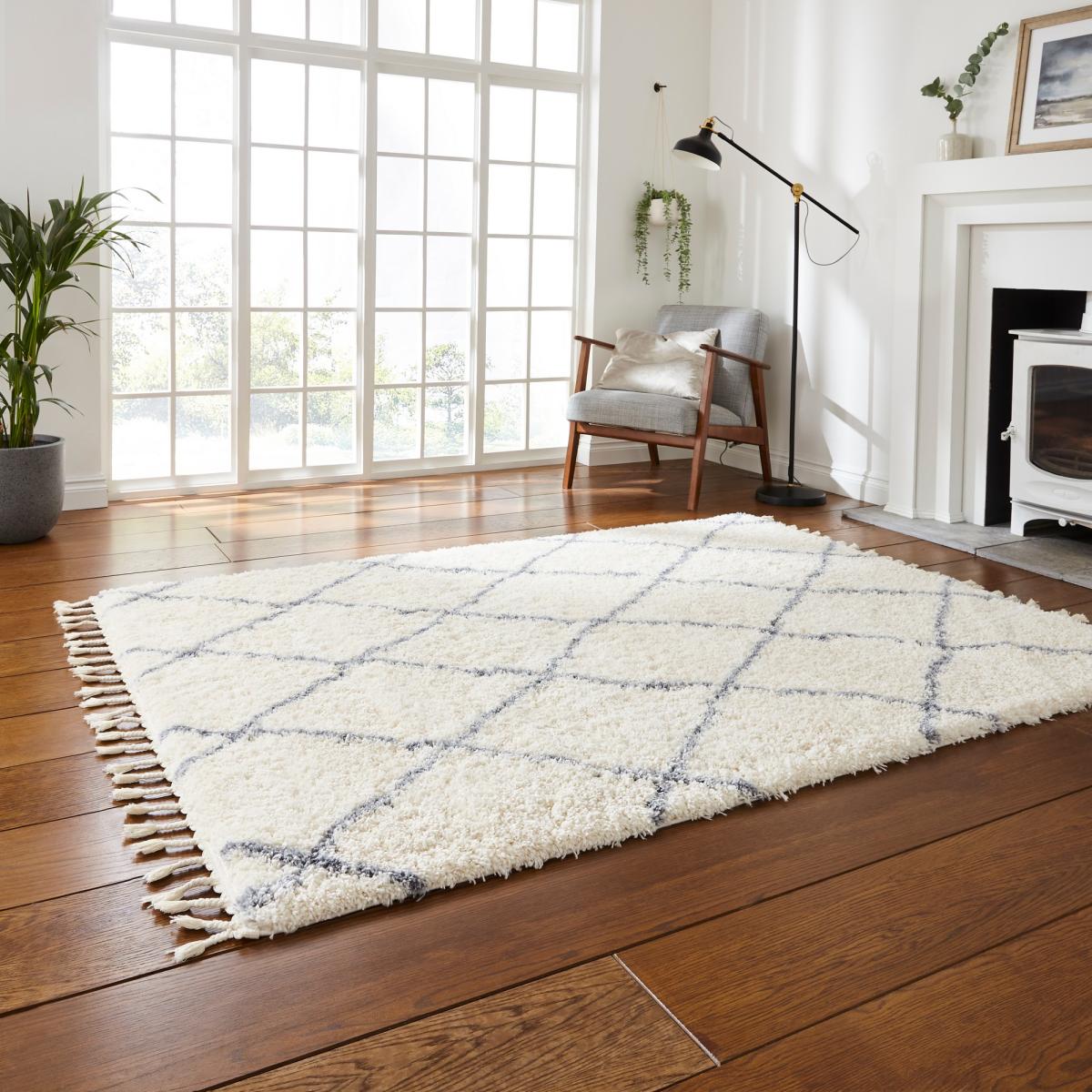 Boho Moroccan 1819 Shaggy Rugs in Ivory Grey – image 1