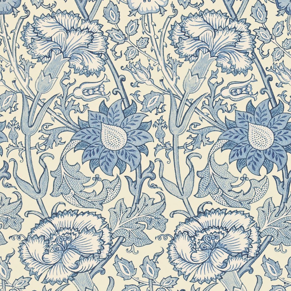 Pink and Rose Wallpaper 212567 by Morris & Co in Indigo Blue Roll