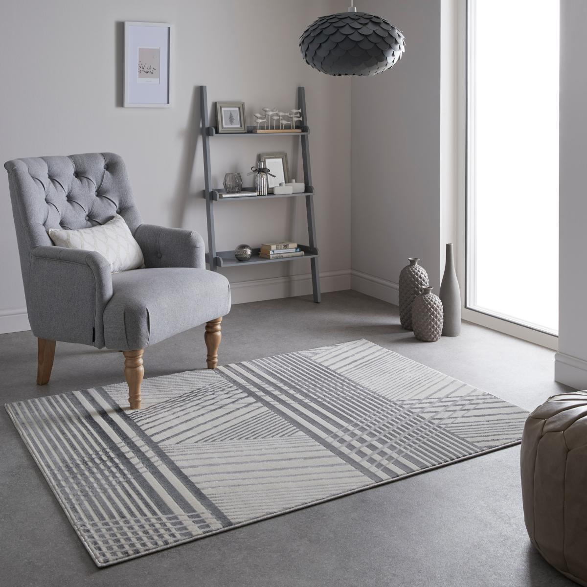 Nebula NEB01 Modern Geometric Rug in Silver Grey White200x290cm – image 2