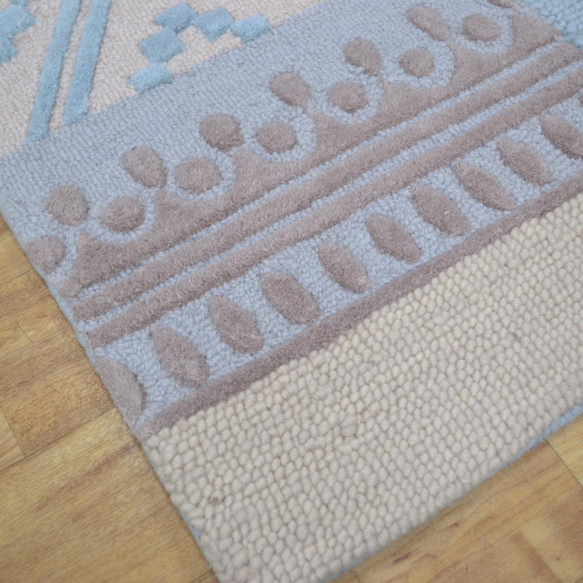 Milano Patchwork Wool Rugs in Cream and Blue – image 2