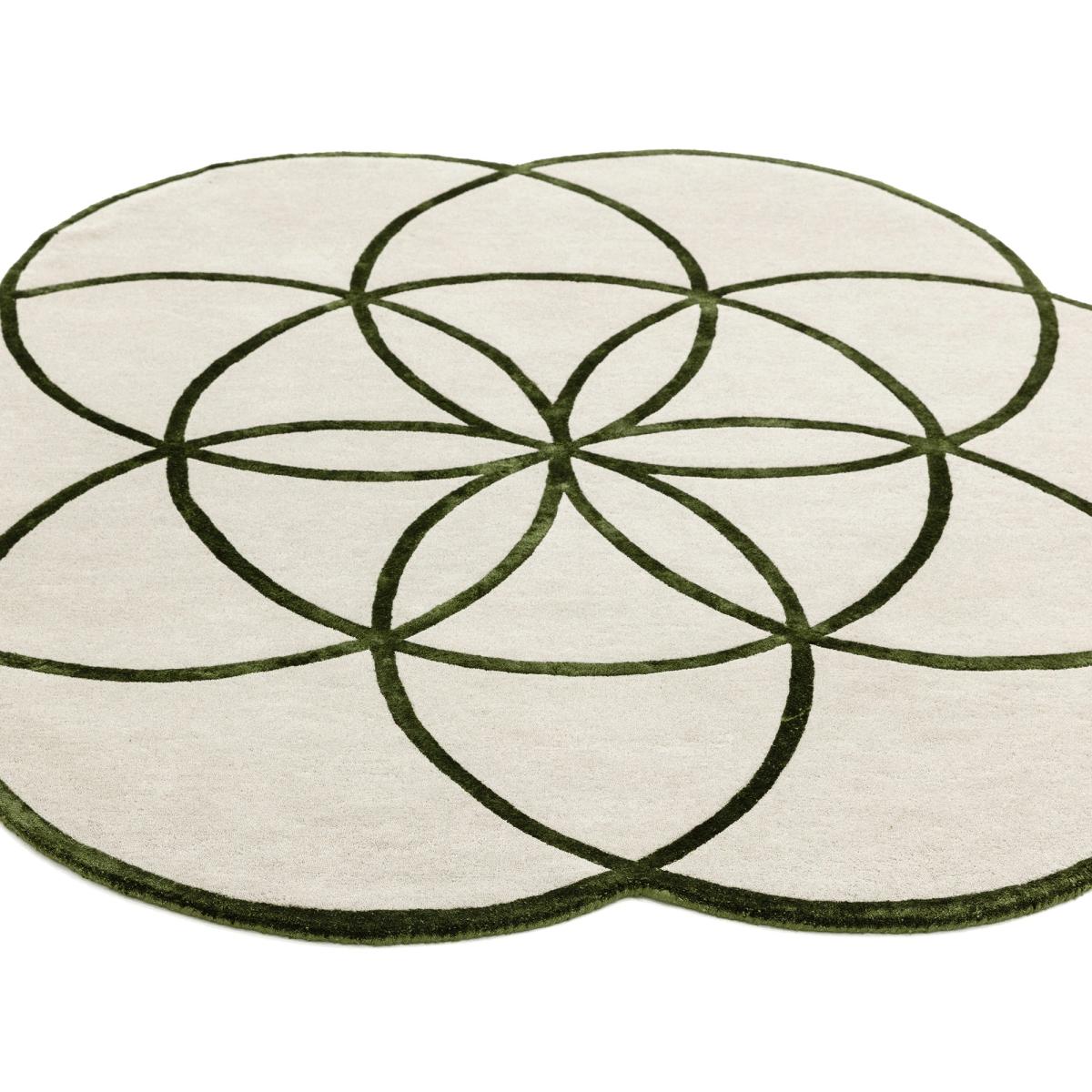 Lotus Round Geometric Wool Rugs in Green200x200cm – image 2