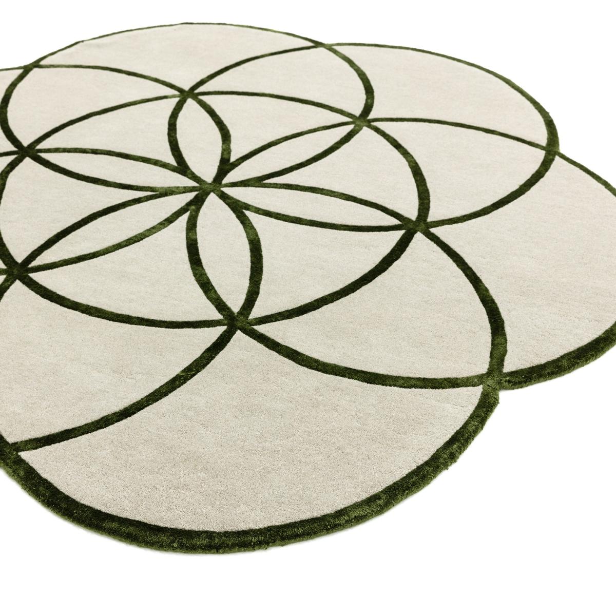Lotus Round Geometric Wool Rugs in Green200x200cm – image 3