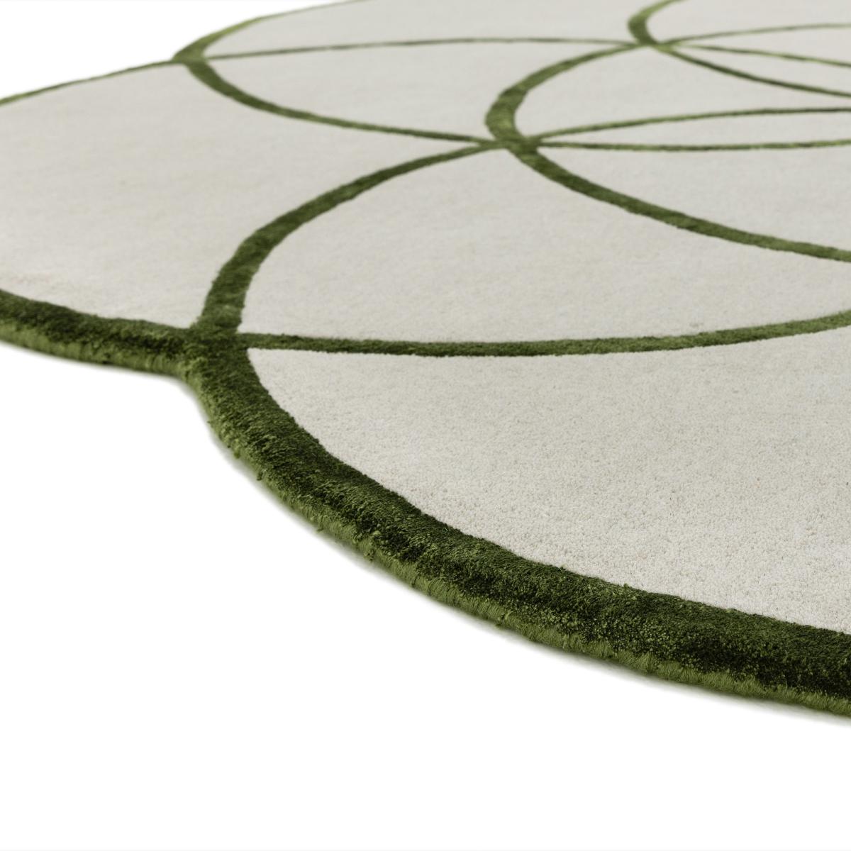 Lotus Round Geometric Wool Rugs in Green200x200cm – image 5