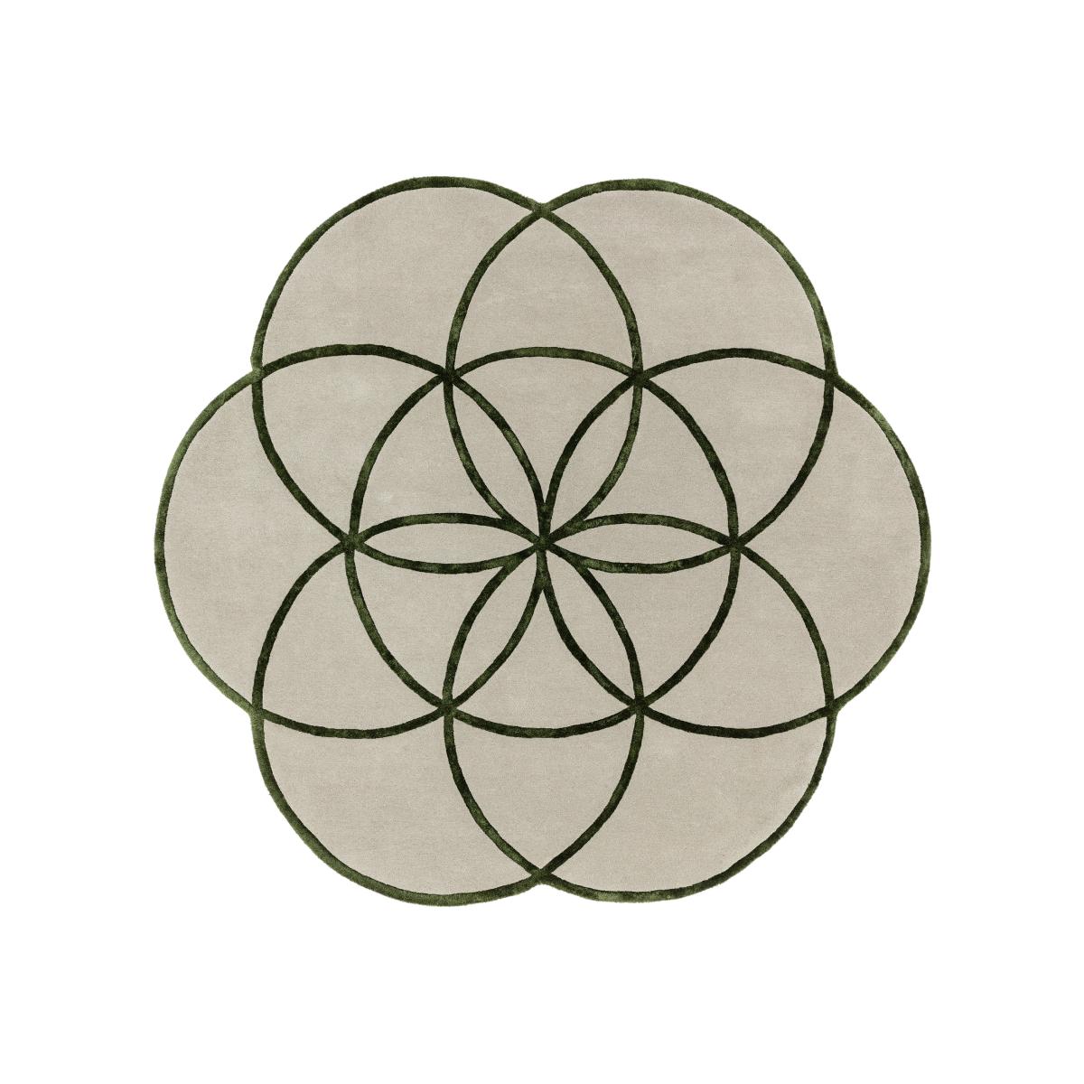 Lotus Round Geometric Wool Rugs in Green200x200cm – image 1