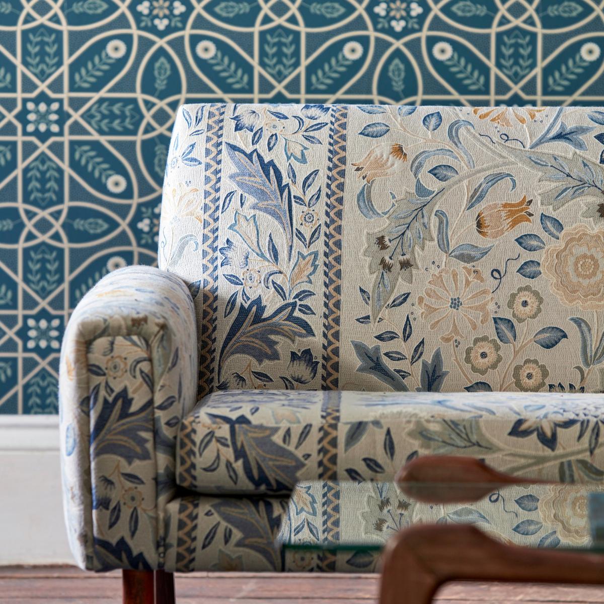 Brophy Trellis Wallpaper 216699 by Morris & Co in Deep Teal Blue Roll – image 2