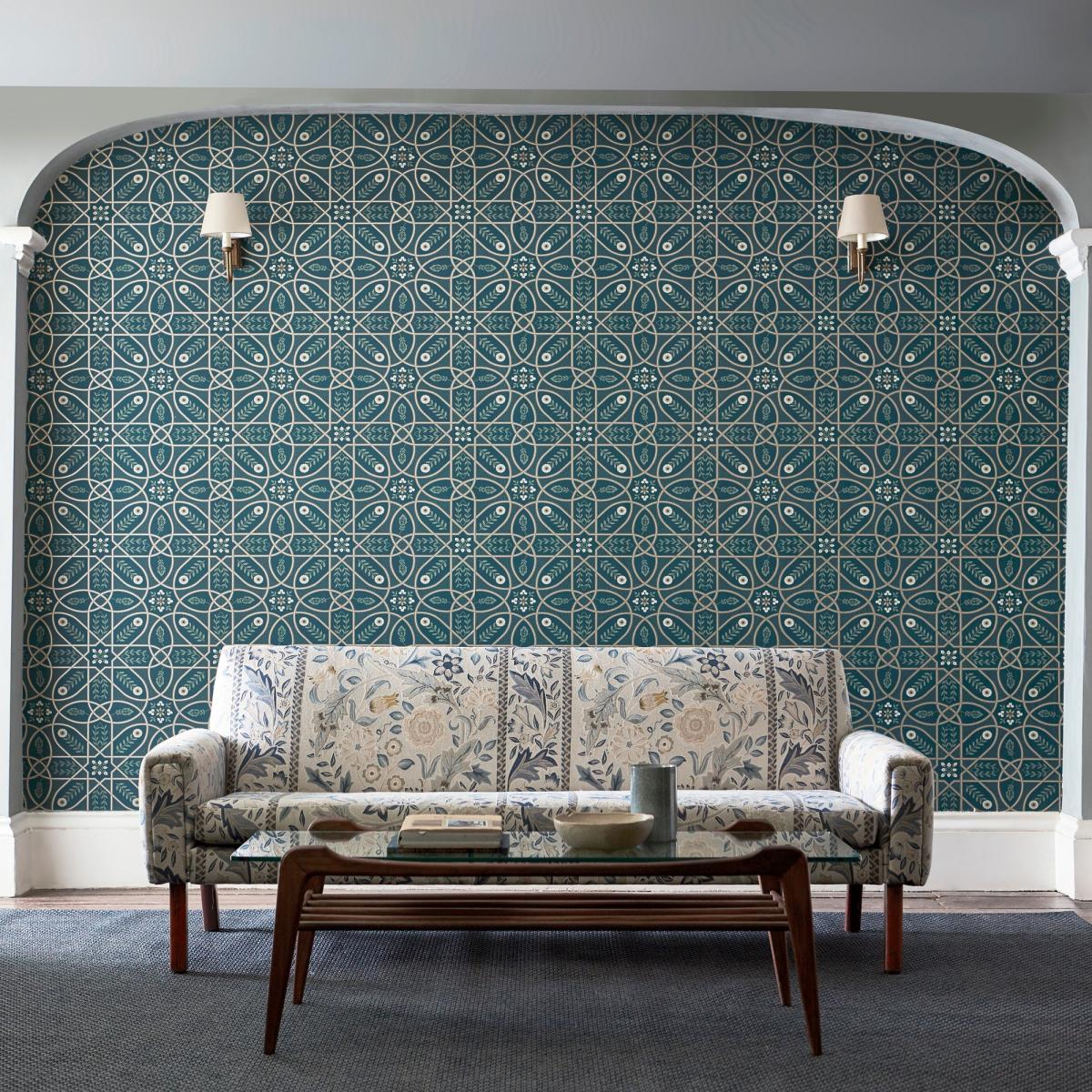 Brophy Trellis Wallpaper 216699 by Morris & Co in Deep Teal Blue Roll – image 1