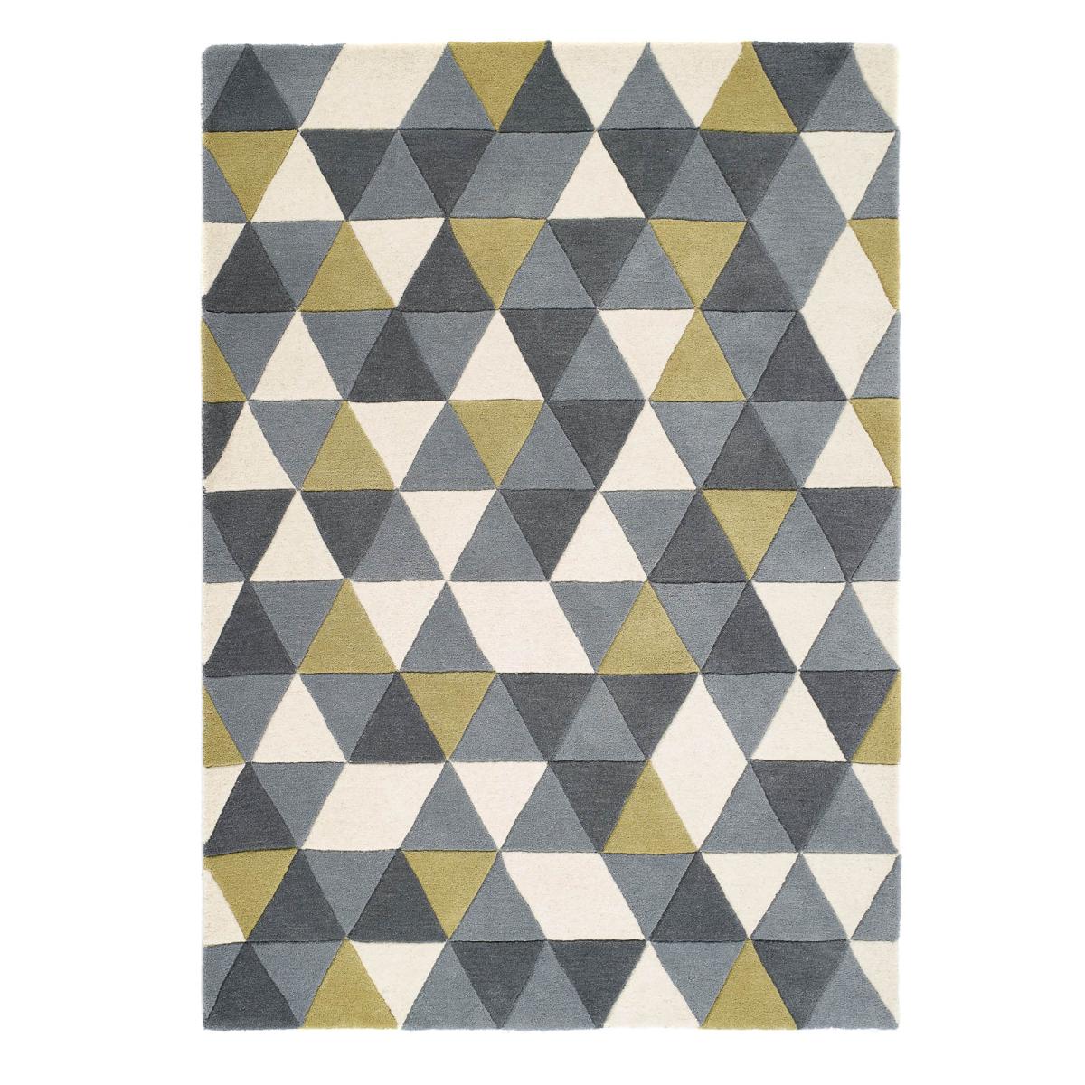Honeycomb Geometric Triangle Wool Rugs in Ochre Yellow Multi – image 2