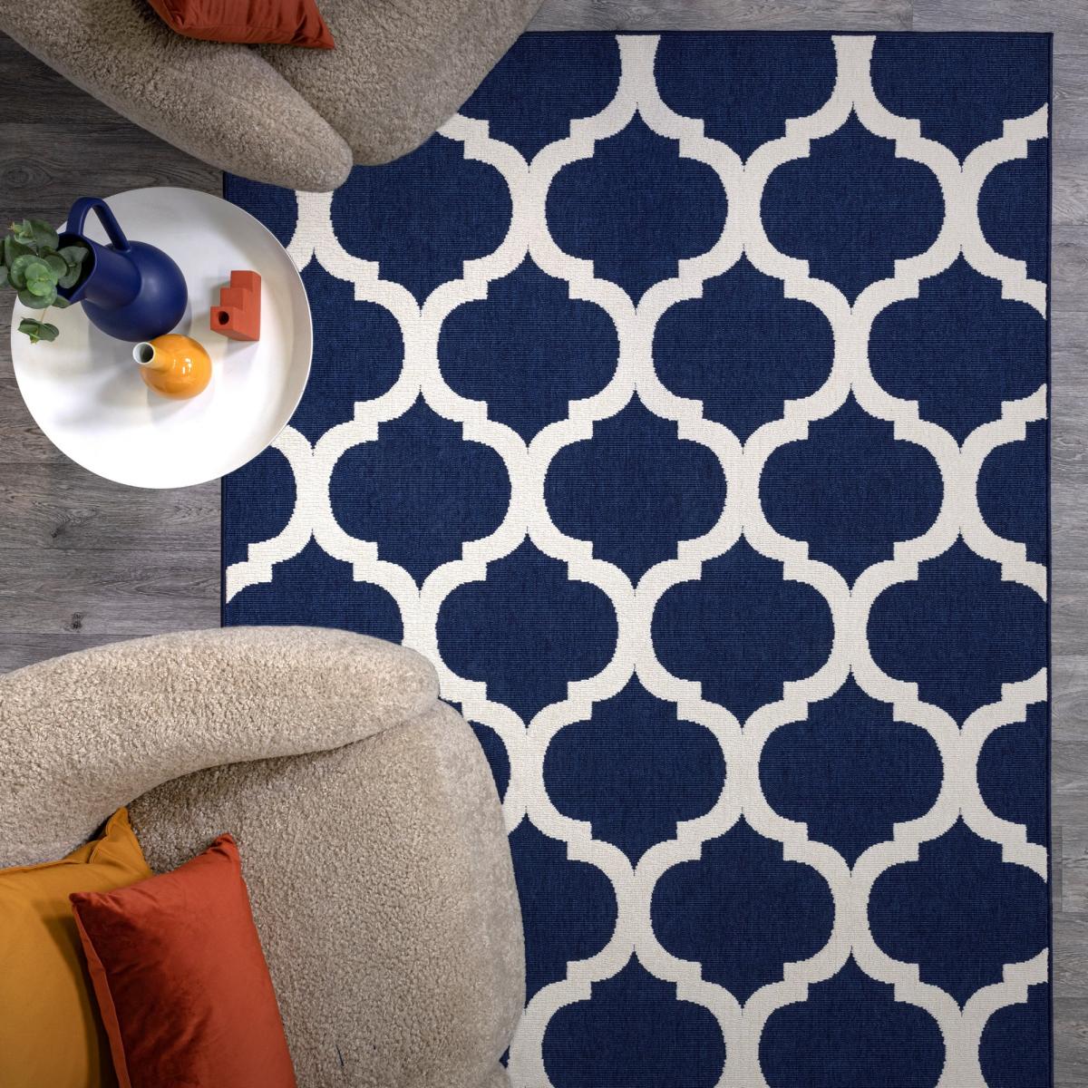Antibes Trellis Outdoor Rugs in AN02 Blue – image 2