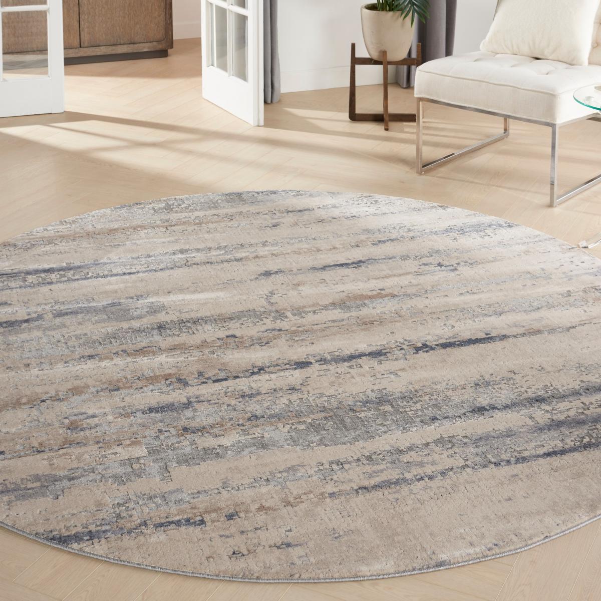 Rustic Textures RUS04 Abstract Circle Rugs in Beige Grey – image 2