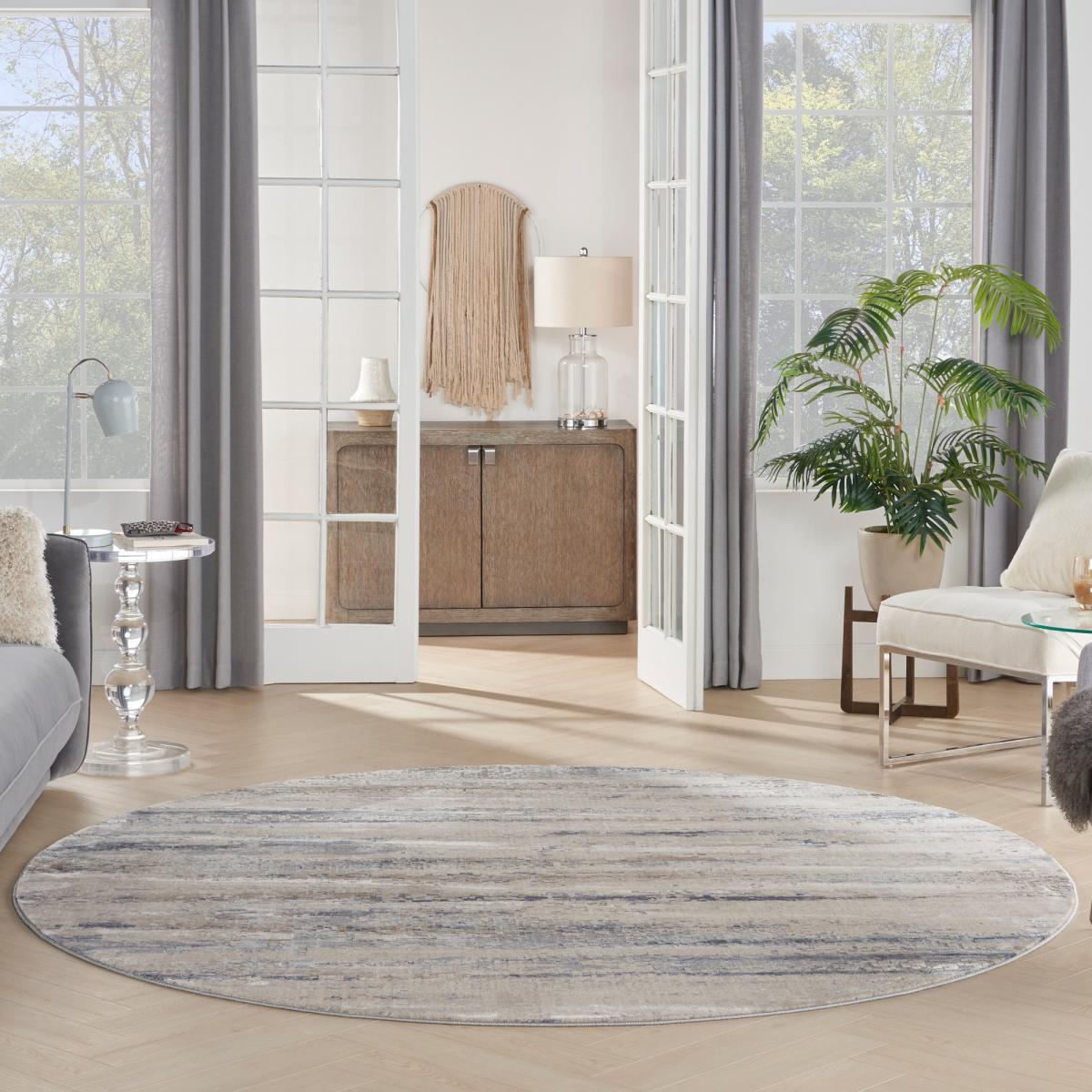 Rustic Textures RUS04 Abstract Circle Rugs in Beige Grey – image 1