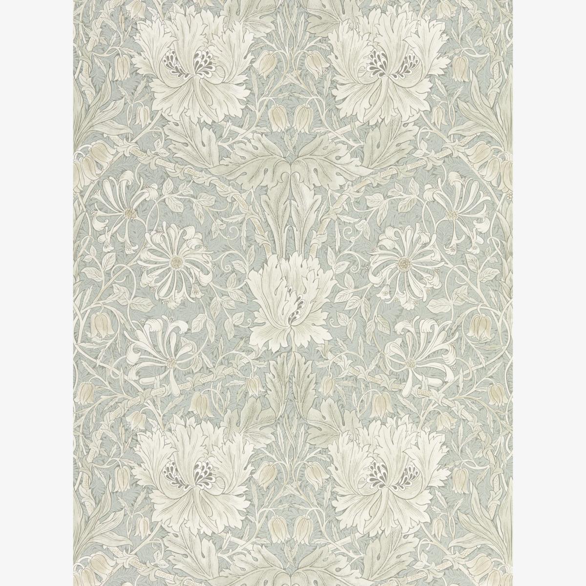 Pure Honeysuckle and Tulip Wallpaper 216525 by Morris & Co in Grey Blue Roll