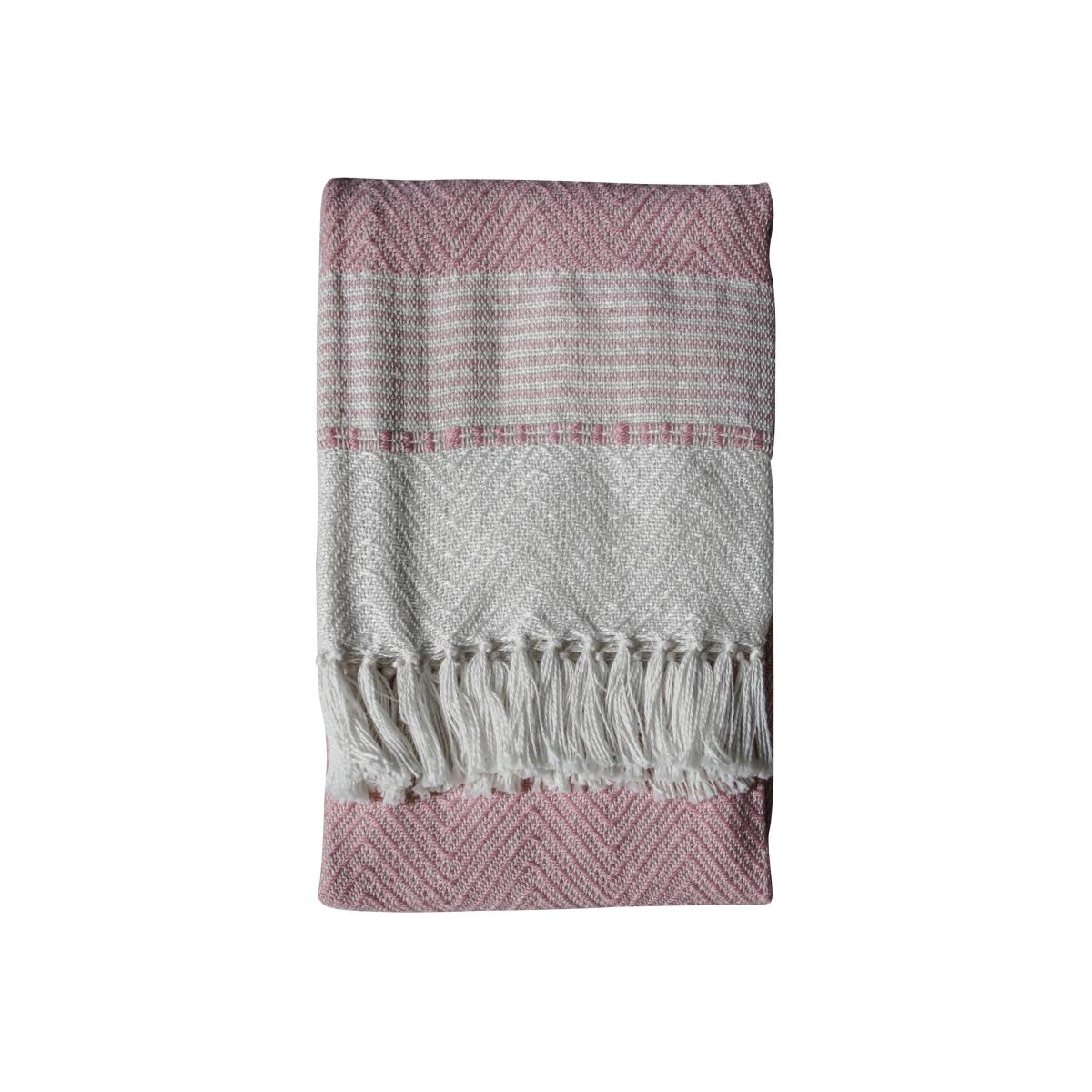 Mia Woven Chevron Tassel Textured Throw in Blush Pink 130x170cm