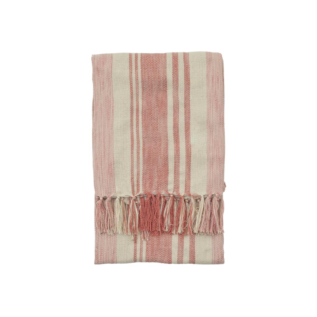 Sophia Stripe Woven Tassel Throw in Coral Pink 130x170cm
