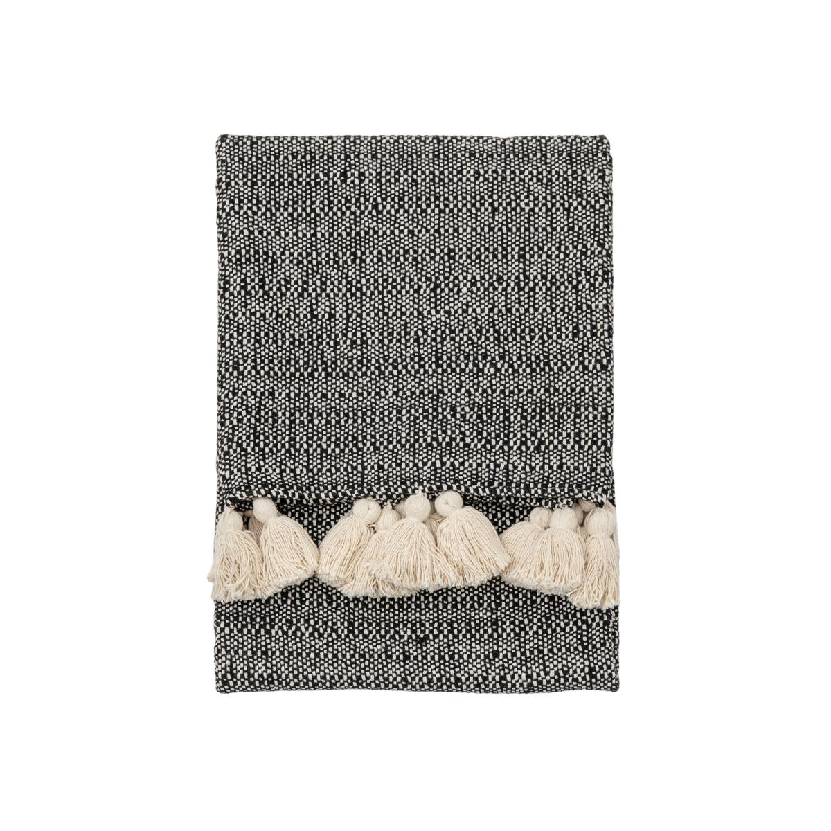 Onyx Woven Tassel Throw in Black & Cream 130x170cm – image 1
