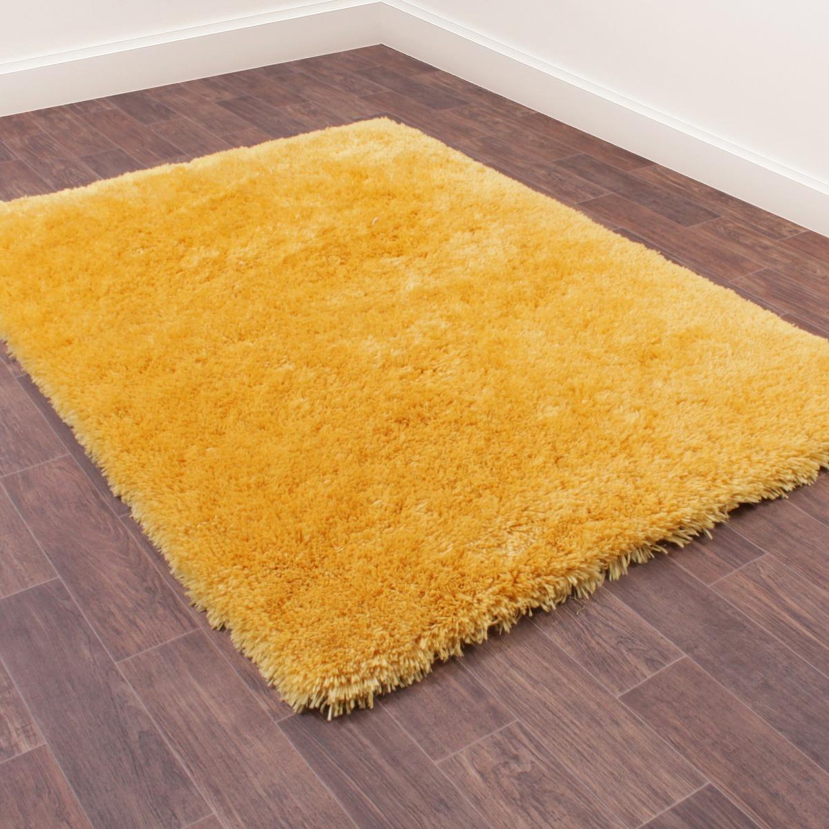 Flossy Plain Shaggy Rugs in Gold – image 1