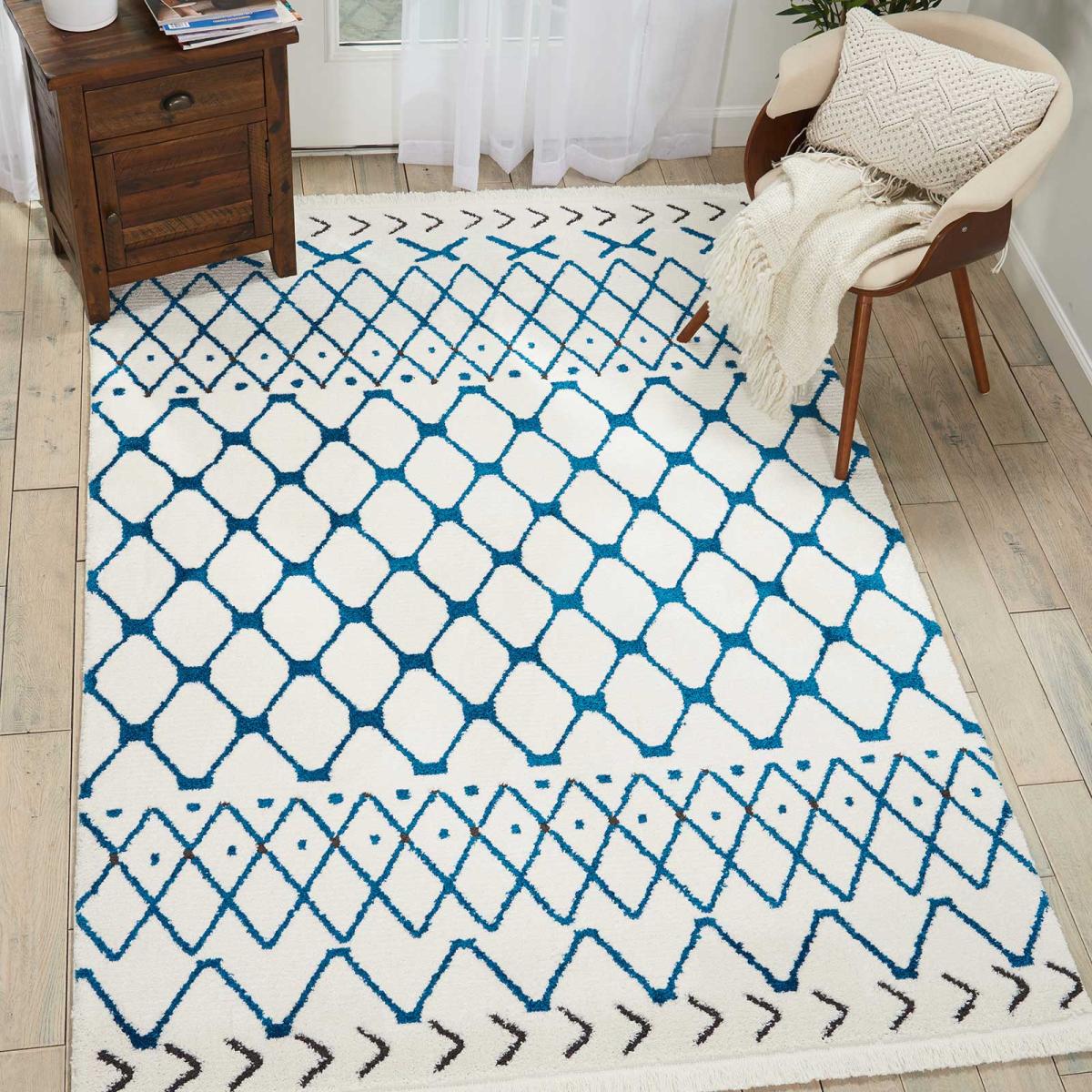 Kamala Rugs DS500 by Nourison in White and Blue 160x221cm – image 1