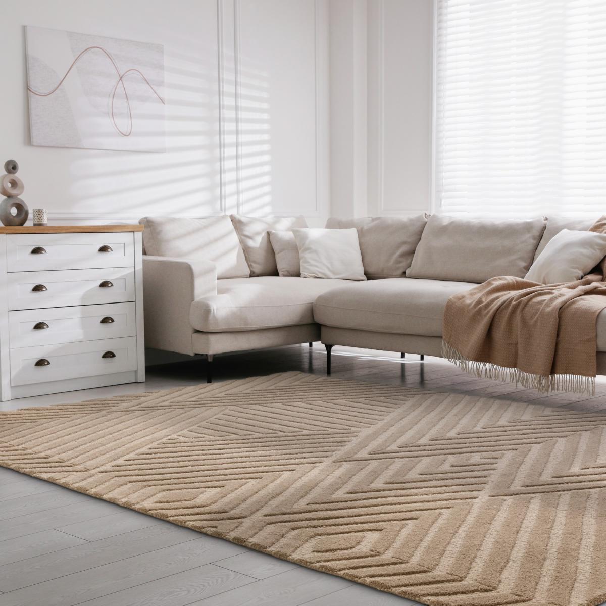Hague Geometric Textured Wool Rugs in Taupe Brown120x170cm – image 1