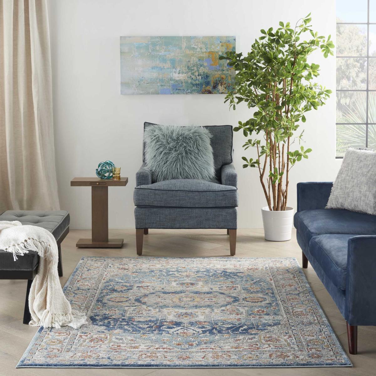 Quarry QUA11 Traditional Distressed Rugs in Ivory Blue 114x175cm – image 1
