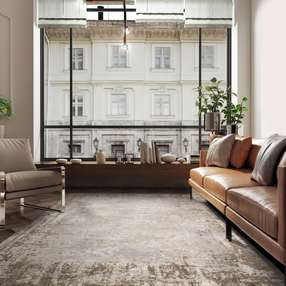 Kuza Border Modern Distressed Rug in Beige 120x170cm – image 1