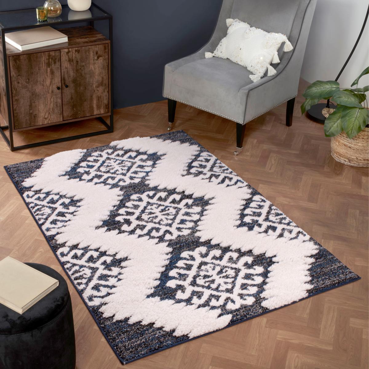 Skandi Malmo Kelim Textured Boho Rug in Anthra White – image 2