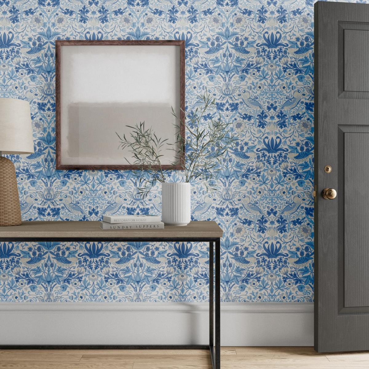 Simply Strawberry Thief Wallpaper 217058 by Morris & Co in Woad Blue&nbsp;Roll – image 2