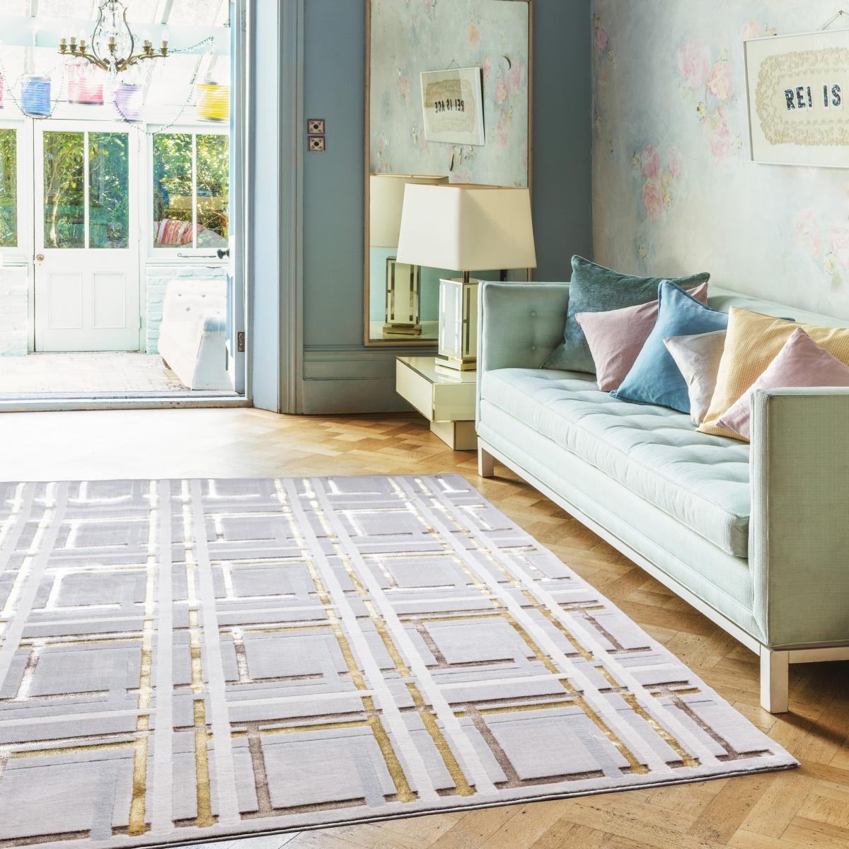 Aurora Elexus AU15 Geometric Rugs in Metallic Gold Bronze and Grey – image 1