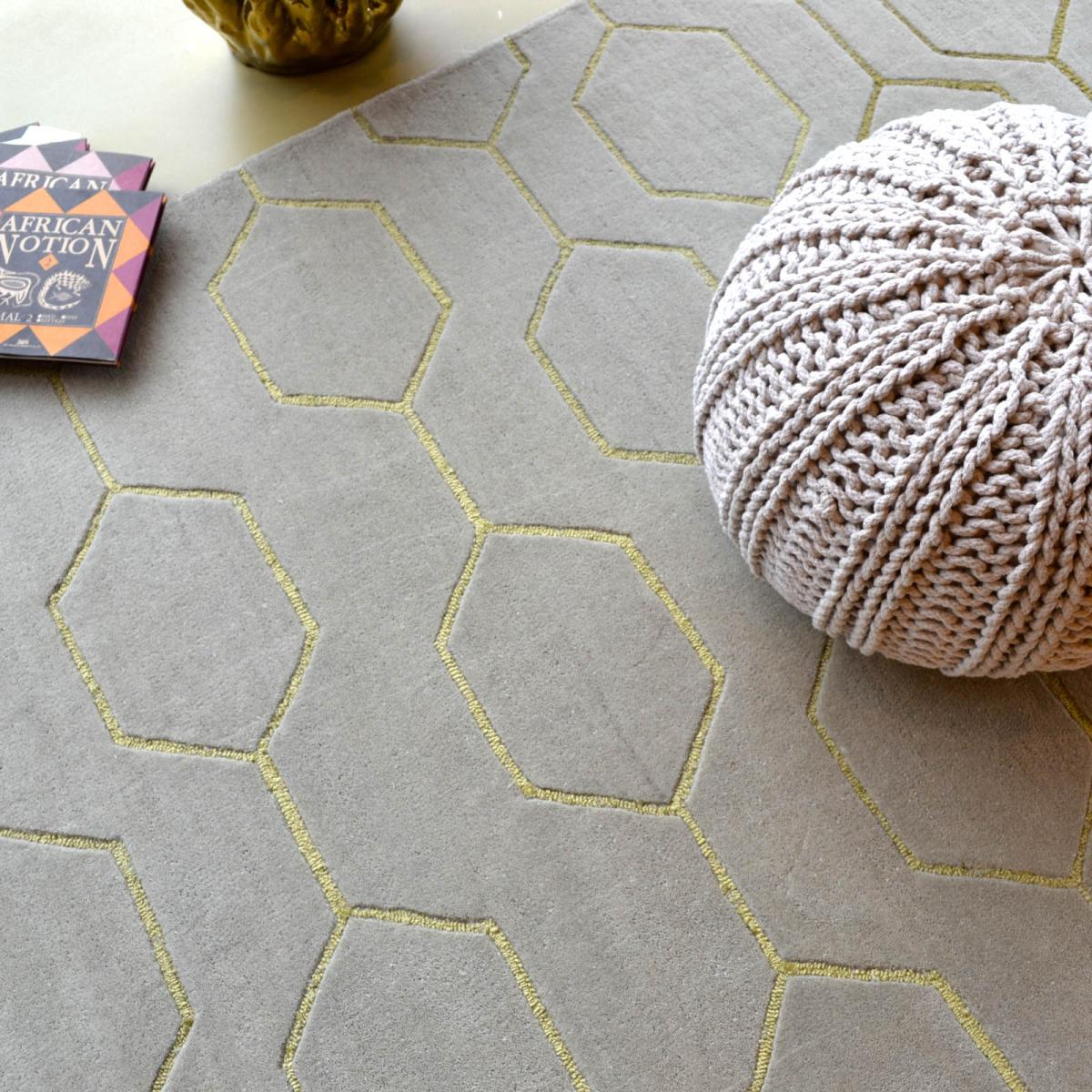 Arris Geometric Wool Rugs 37304 in Grey and Gold by Wedgwood&nbsp;120x180cm – image 4