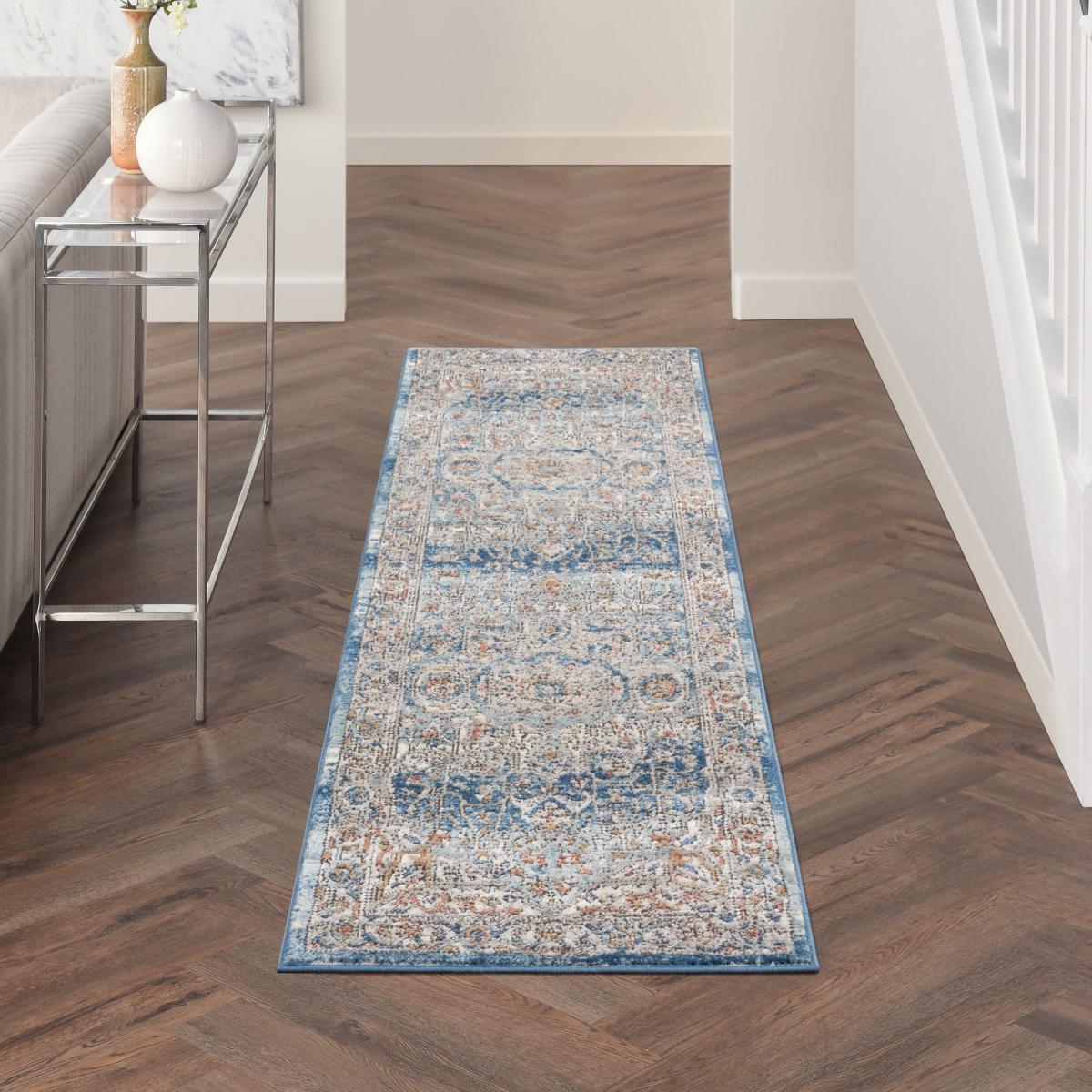Quarry QUA11 Traditional Distressed Runner Rugs in Ivory Blue 66x229cm – image 1