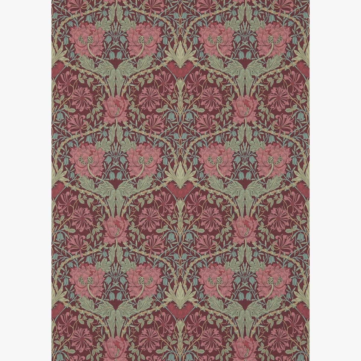 Honeysuckle and Tulip 214703 Wallpaper by Morris & Co in Burgundy Sage Roll