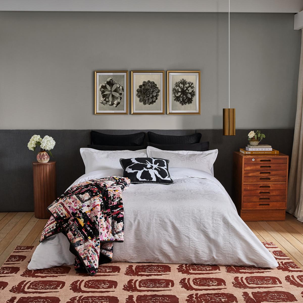 Modern Floral Jacquard Bedding Duvet Cover and Pillowcase by Ted Baker in White 74x48cm – image 2