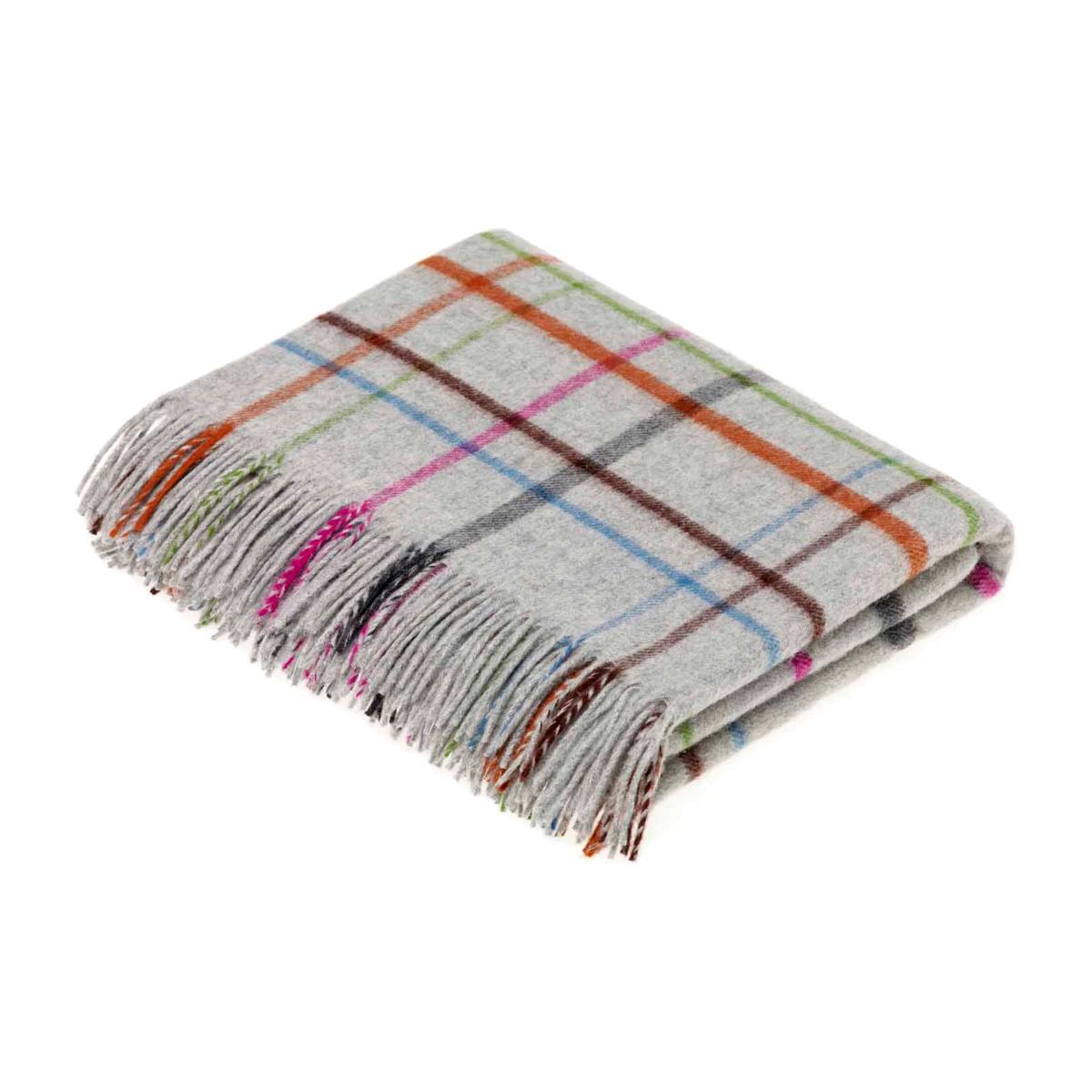 Barnes Tartan Check Merino Lambs Wool Throw by LuxeTapi in Grey Multi140x185cm – image 1